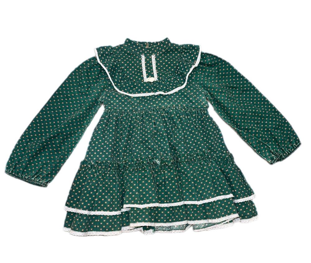 Vintage Bryan Toddler Girls 4T Dress Green Floral Prairie Lace Prairie Core